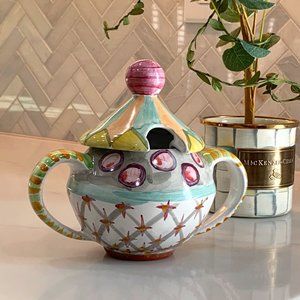 MacKenzie-Childs Taylor Ceramics “Odd Fellows” Lidded Sugar Bowl — Hand-crafted